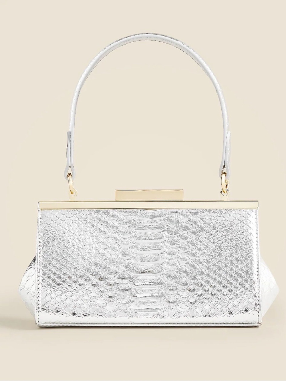 J. Crew Silver Textured Clutch with Gold Chain Handle